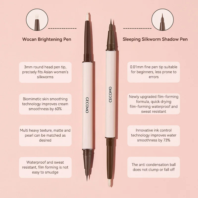 GECOMO 3D star eye double head silkworm pen, keep makeup lasting, waterproof and not easy to stain, brighten Beauty Trend Shop