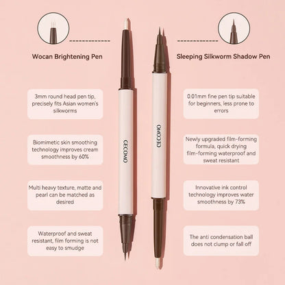 GECOMO 3D star eye double head silkworm pen, keep makeup lasting, waterproof and not easy to stain, brighten Beauty Trend Shop
