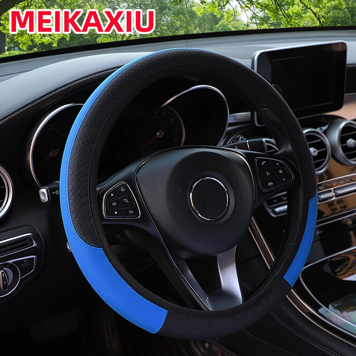 PU leather checkered embossed multi-color car rimless steering wheel cover suitable for 14.5 - 15 inch car interior accessories Beauty World Shop