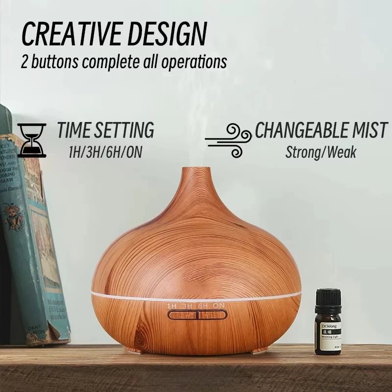 Air Humidifier Aromatherapy Essential Oil Diffuser Wood Grain 500ml Ultrasonic Remote Control 7 Color Lights For Home Bedroom ﻿ Beauty World Shop