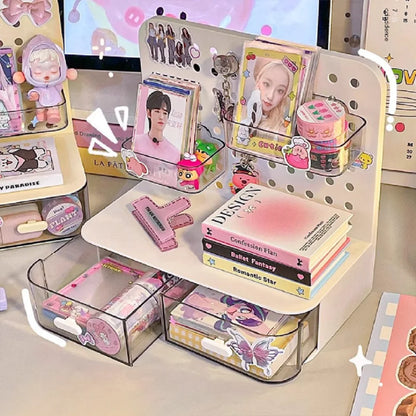 1 Pcs Desktop Perforated Board Storage Box Stationery Sorting Rack Desk Office Cosmetics Storage Rack Pen Holder Beauty World Shop