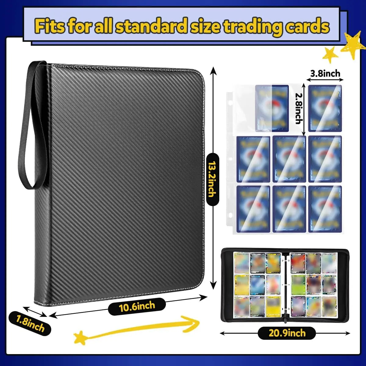 900 Pockets Card Binder Sleeves with Zipper, Double Sided Pockets Card Holder Carry Card Case for TCG CCG Card Storage(Black) Beauty World Shop