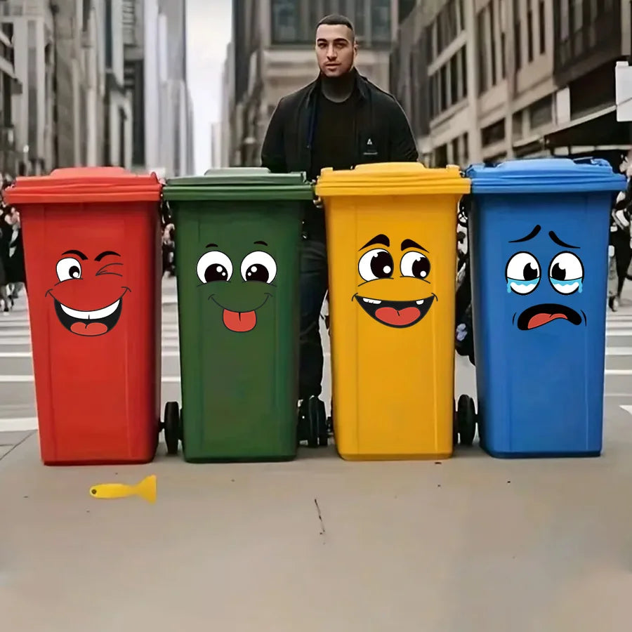4 sheets/Set Cartoon Face Stickers,Self-Adhesive, Plastic Surface Compatible,Home Decoration Suitable for Trash Can, oilet Decor Beauty World Shop