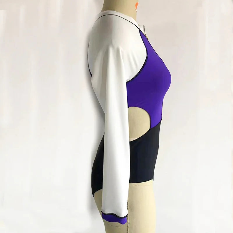 New Patchwork One-Piece Swimsuit Long Sleeve Swimwear Sports Backless Women's Swimming Bathing Suit Beach Wear Bather Surfing Beauty World Shop