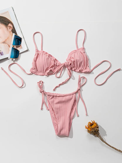New 2025 Sexy Swimsuit Pit stripe Bikini Women Swimwear  Bathing Suits Push Up Biquinis Bandage Beachwear Solid Bikini Sets Beauty World Shop
