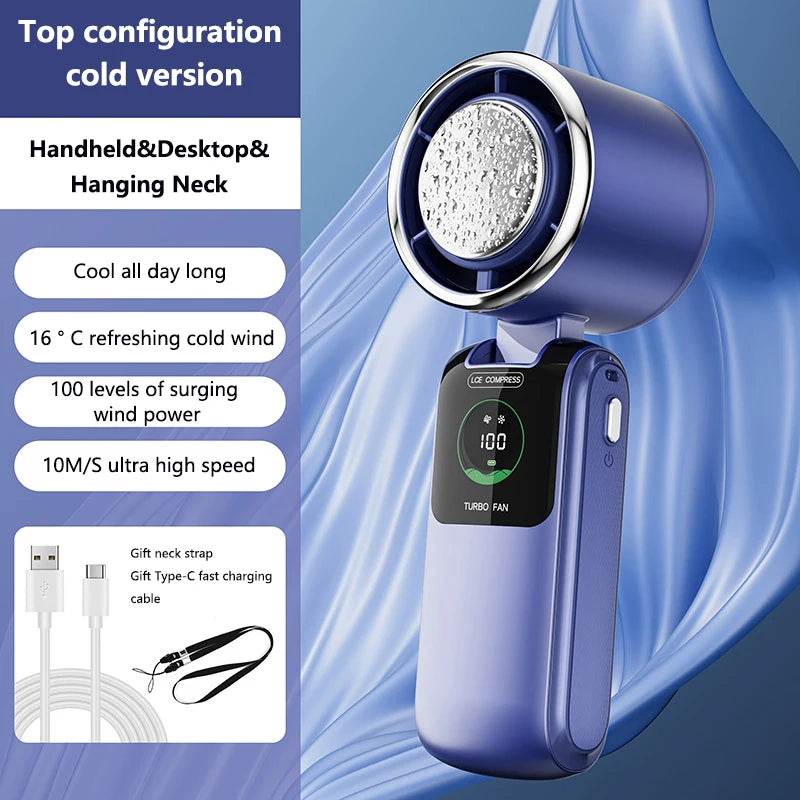 Portable Air Cooling Turbos Handheld Fan 100-Speed Adjustable Refrigeration Cooler 4000mAh LED Display USB Rechargeable