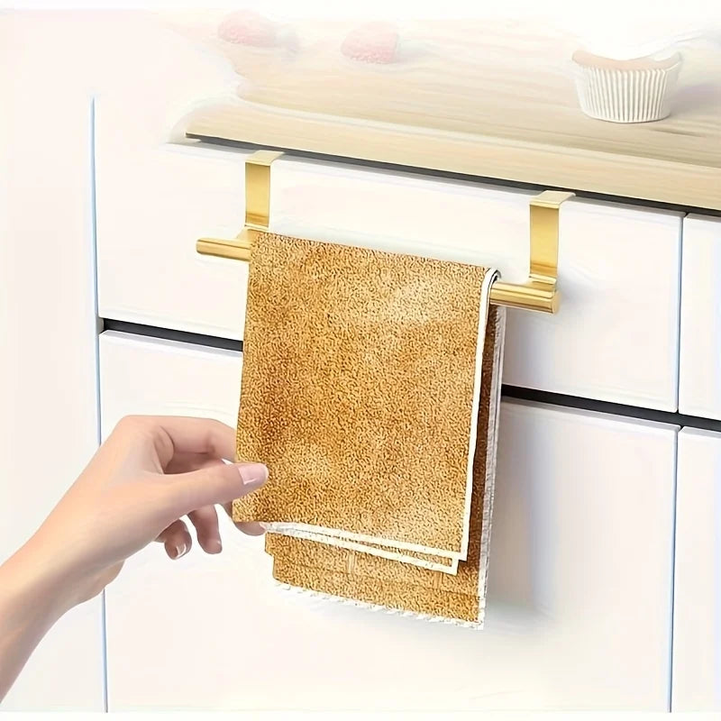 1pcs Modern Stainless Steel Towel Bar Easy-Install No-Drill Rust-Resistant Single-Rod Wall-Mounted Towel Holder Golden Finish Beauty World Shop