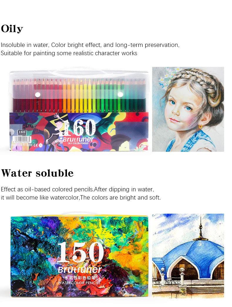 Brutfuner 48/72/120/150/160/180Colors Pencils Professional Oil Wood Soft Watercolor Pencil For School Draw Sketch Art Supplies Beauty World Shop