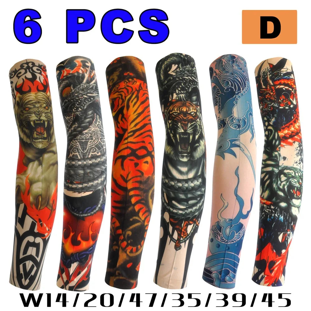 6 PCS Tattoo Sleeves Unisex Summer Cycling Sun Protection Arm Covers Beach Driving Fishing Breathable Nightclub Elastic Sleeves Beauty World Shop