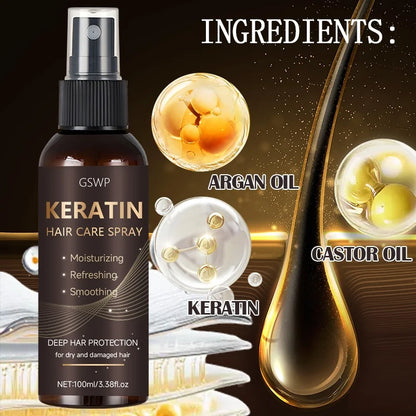 GSWP Keratin Hair Spray Contains Castor Oil and Argan Oil, Quickly Absorbed, Moisturize Hair, Leave It Non-Greasy. 100ml Beauty World Shop