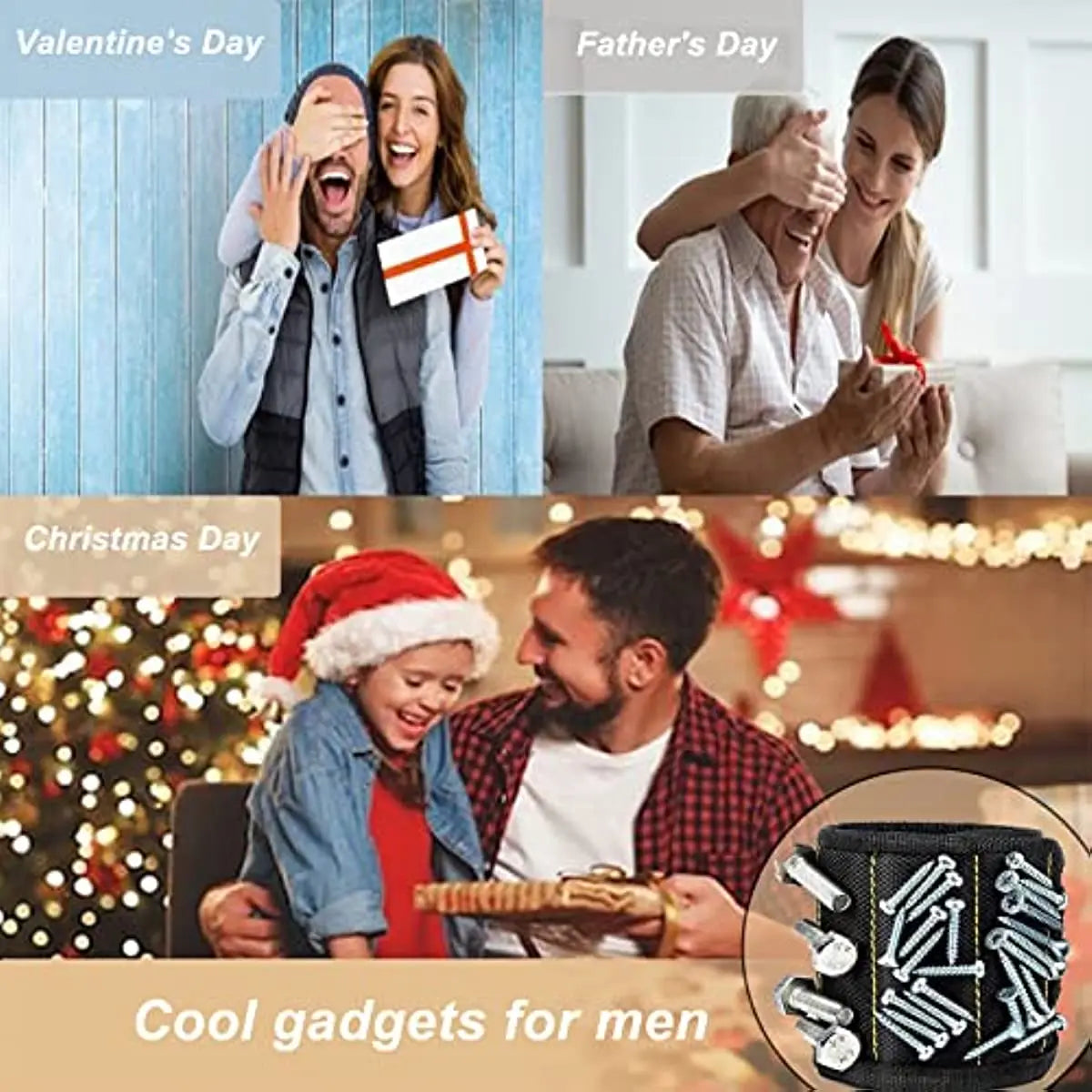 Magnetic Wristband for Holding Screws,Nails，Drilling Bits,Wrist Tool Holder Belts with Strong Magnets,Cool Gadgets for Men, wome Beauty World Shop