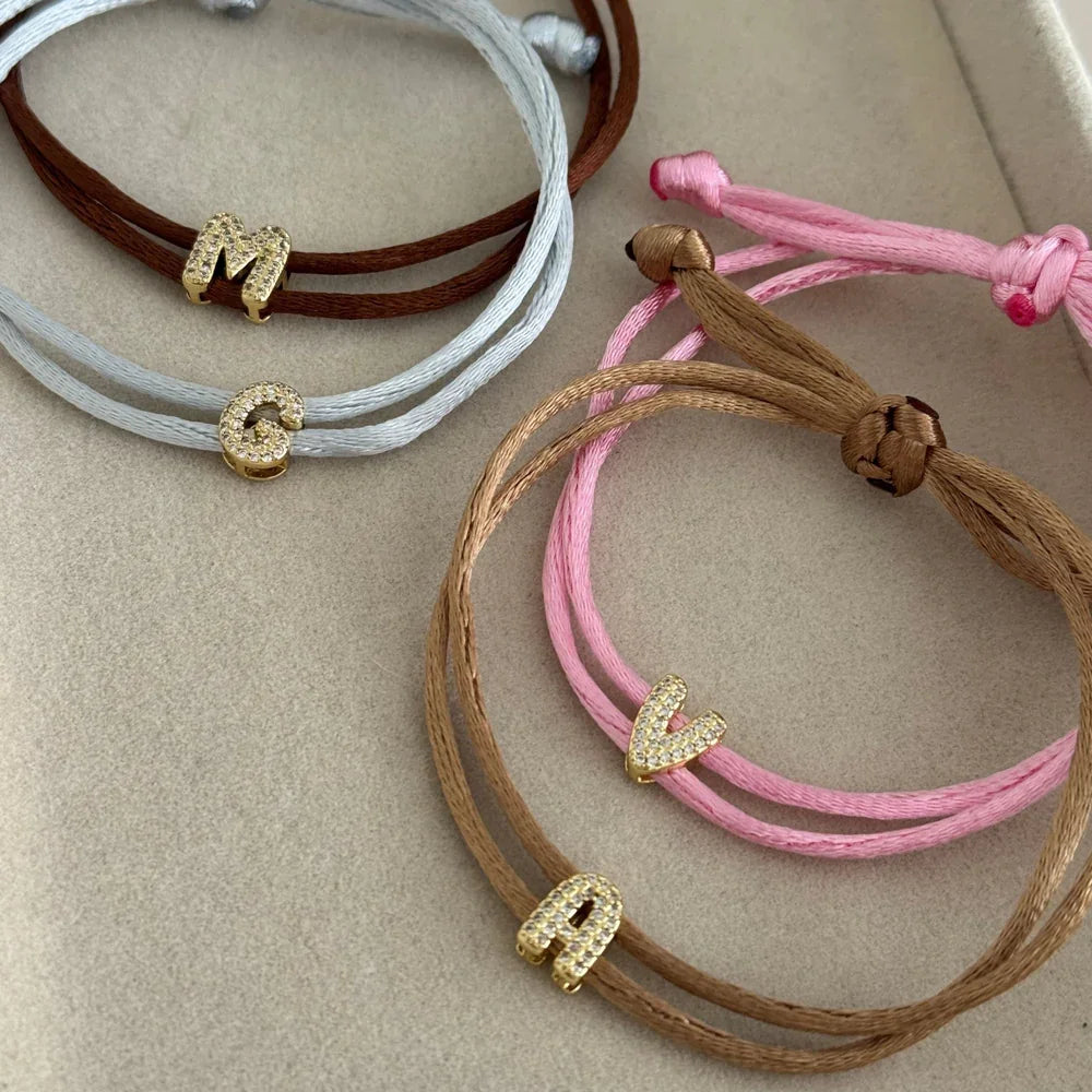 Vlen Initial Letter Cord Bracelet Micro Pave Zircon Alphabet Letter Personalized Friendship Rope Bracelets Women Jewelry Gift Beauty World Shop