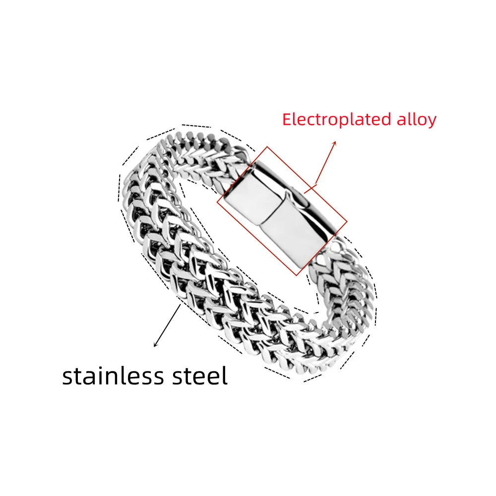 Stainless Steel Braided Double Row Front and Rear Fish Scale Alloy Magnetic Buckle Bracelet with Keel Jewelry New Model Beauty World Shop