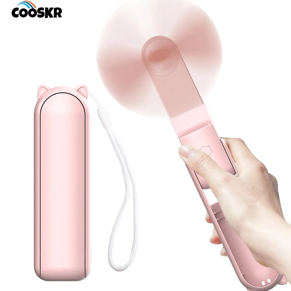Portable Fan 2000mAh USB Rechargeable 3 Speed Mini Handheld Foldable Fan Hand Held Small Pocket Travel Fan with Handy Power Bank Beauty World Shop