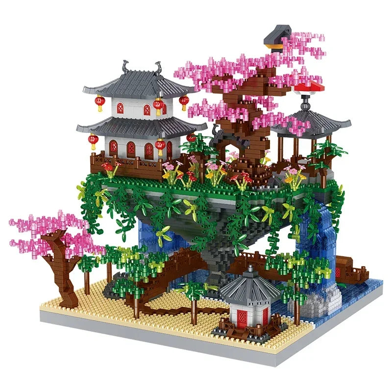 MOC Peach Blossom Pool Cherry Tree House Building Block Chinese Architecture DIY Bricks Cherry Blossom Toy for Kids Adult Gift Beauty World Shop