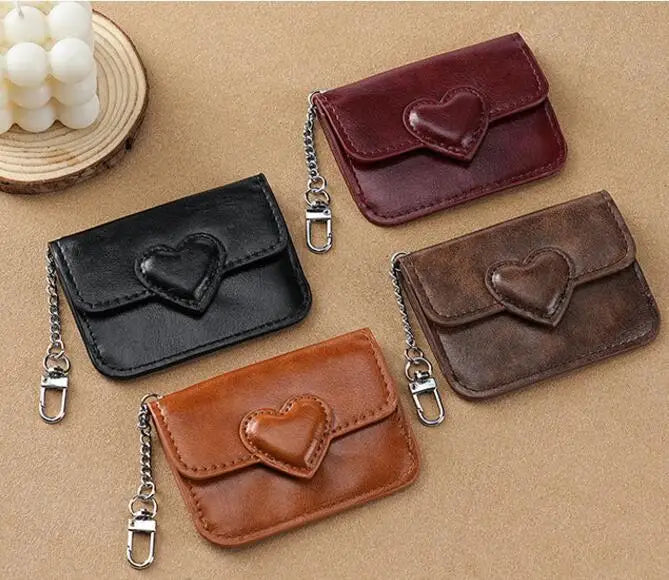 PULeather Card Holder Purse Women Cute Heart Shaped Small Wallet Multi-card Anti-magnetic Card Holder Travel Cash Coin Bag Beauty World Shop