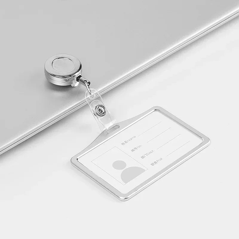 1 Pcs Aluminum Alloy Card Cover Case Bank Business Work Card Holder with ABS Retractable Badge Reel Credit ID Card Badge Bag Beauty World Shop