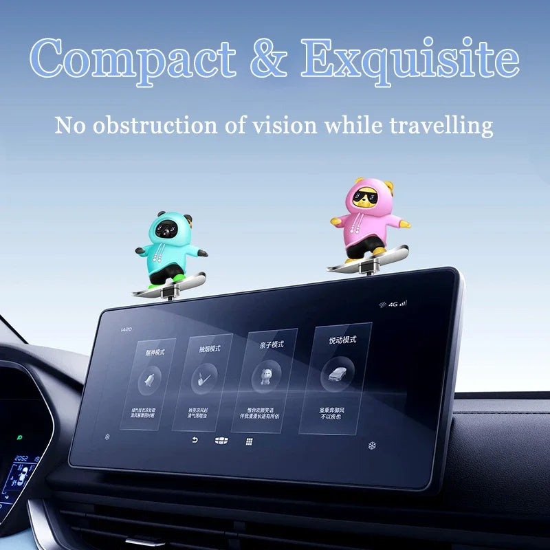 Car Automatic Sliding Skateboard Bear Alloy Cute Cartoon Scooter Center Console Ornaments Creative Car Decoration Accessories Beauty World Shop