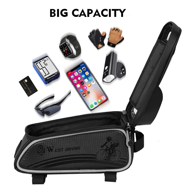 WEST BIKING Bicycle Bag Cycling Top Front Tube Frame Bag Waterproof 6.5 Inches Phone Case Storage Touch Screen MTB Road Bike Bag Beauty World Shop