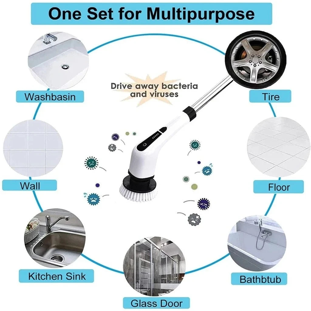 8-in-1 Multifunctional Electric Cleaning Brush Bathroom Kitchen Brush Cleaning With LED NightLight Rotatable Household Brush