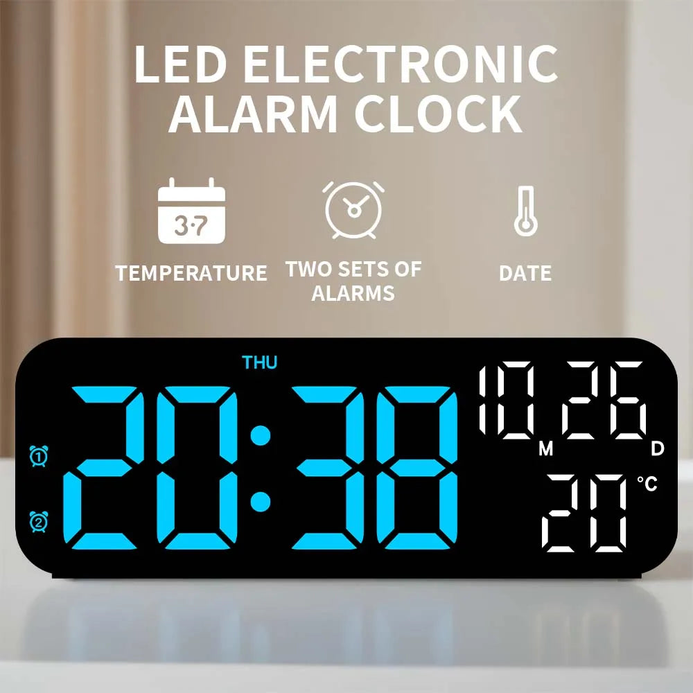 Digital Alarm Clock Temperature and Date Week Display Night Mode Table Clock Voice Control 12/24H Electronic LED Alarm Clocks Beauty World Shop