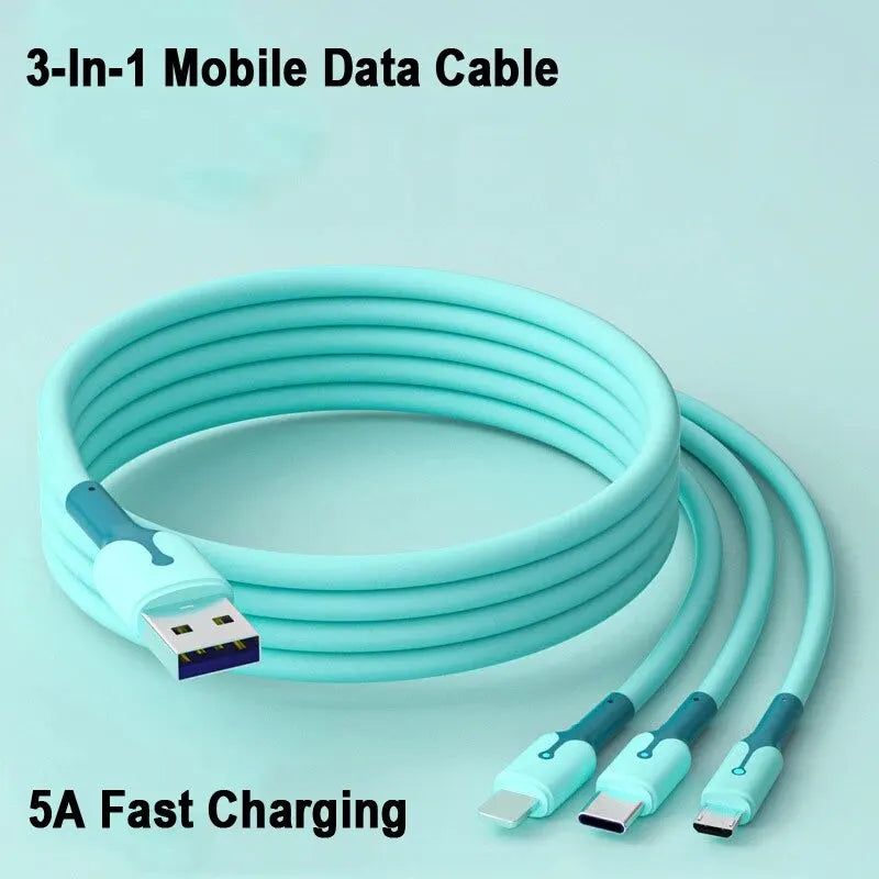3 In 1 Mobile Phone 5A Super Fast Charging Type-C Usb Charging Cable for IPhone, Xiaomi, Android, Huawei Vivo Charging Cable Beauty World Shop