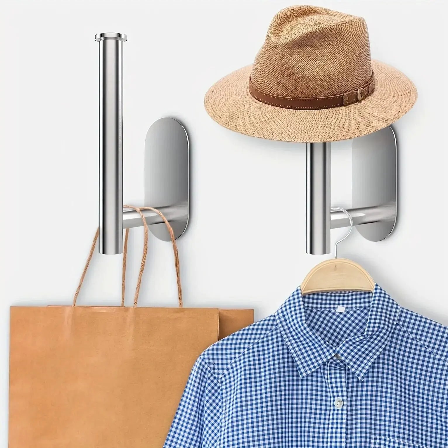 1/2pcs Stainless Steel Cap Hook For Wall, Minimalist No Drilling Hat Organizer, Household Storage Organizer Beauty Fashion