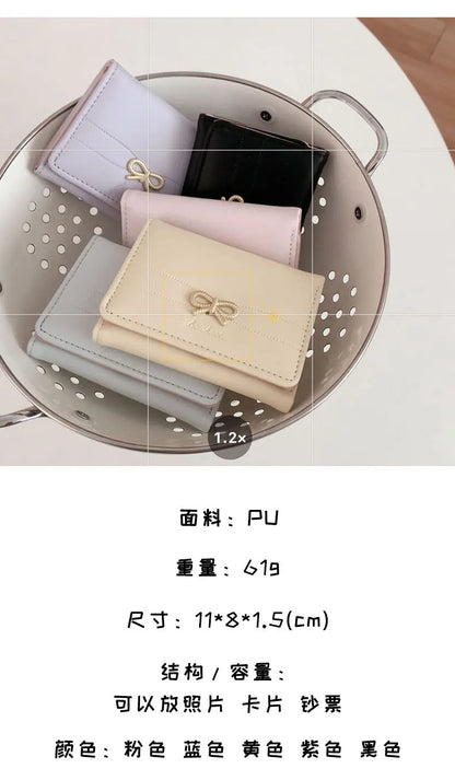 Fashion Wallets Girls Cute Bow Small Wallet Aesthetic Card Holder Classic Three Fold Purse For Women Student Simple Coin Pouch Beauty World Shop