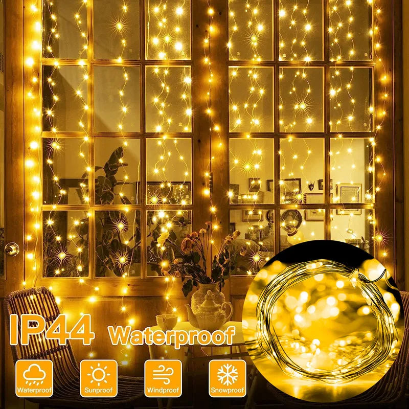 Christmas Lights LED Fairy String Curtain Lights 8 Mode Remote USB Festoon Christmas Decor For Home Holiday New Year Lamp Beauty Fashion