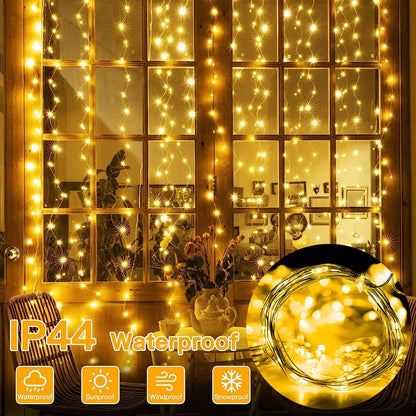 Christmas Lights LED Fairy String Curtain Lights 8 Mode Remote USB Festoon Christmas Decor For Home Holiday New Year Lamp Beauty Fashion