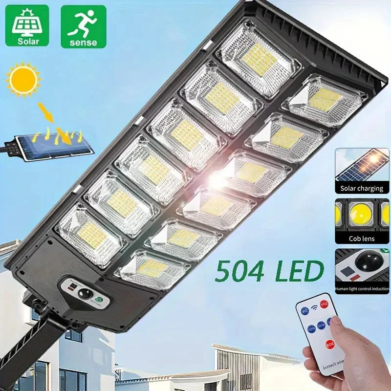 504LED uitra-Bright Solar Street lght Wide Angle Motion Sensor, RemoteControl,Energy-Efflcient, Waterproof 4300mah Beauty Fashion