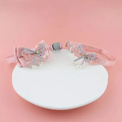Pet Collar Pink Lace Bow Hanging Bead Cat Choker Bell Dog Cat Supplies Pet Accessories Dog Accessories Dog Cat Products Beauty World Shop