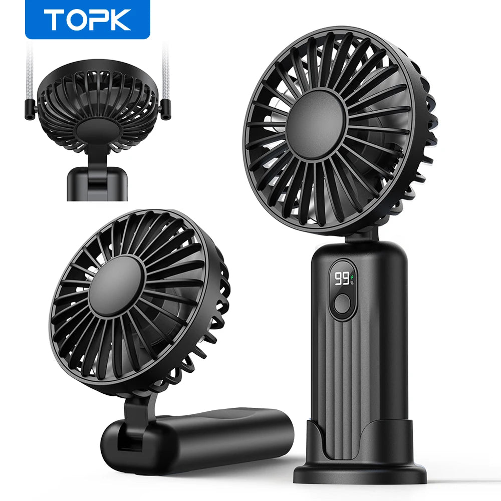 TOPK Portable Mini Fan,2400mAh USB Rechargeable Hand Neck Fan 3in1 Personal Electric Fan Standing Fans for Room Camping Foldable Beauty World Shop