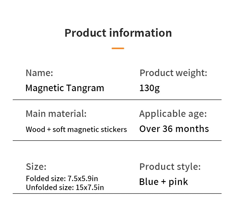 Magnetic Wooden Tangram Block Puzzle Game for Kids - Montessori Educational Intelligence Jigsaw Children's Gift Beauty Fashion