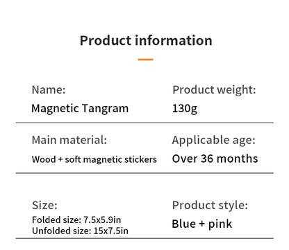 Magnetic Wooden Tangram Block Puzzle Game for Kids - Montessori Educational Intelligence Jigsaw Children's Gift Beauty Fashion