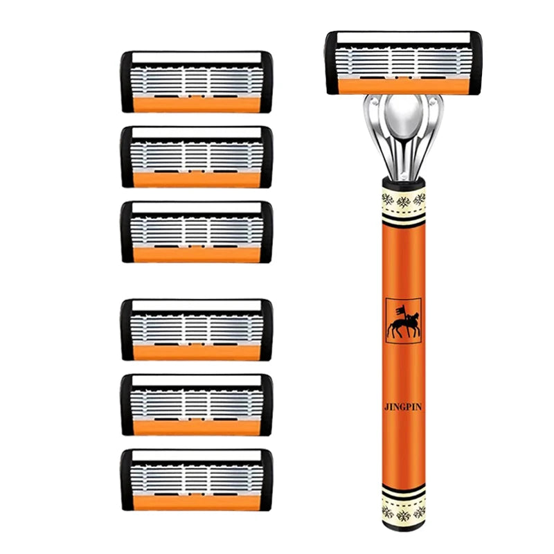 6-Layers Safety Razor Set High Quality Men Razor Sharp Stainless Steel Shaving Changeable Shaver Head Blade ﻿ Beauty World Shop
