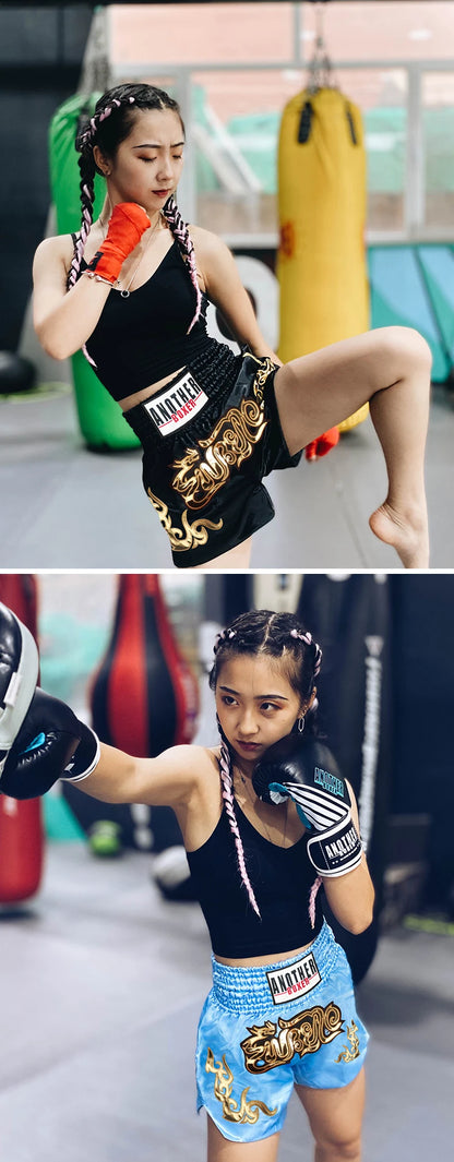 ANOTHERBOXER Muay Thai Shorts, Embroidered MMA Fighting Clothing for Men, Women, Kids, Cheap Boxing Training Short Pants