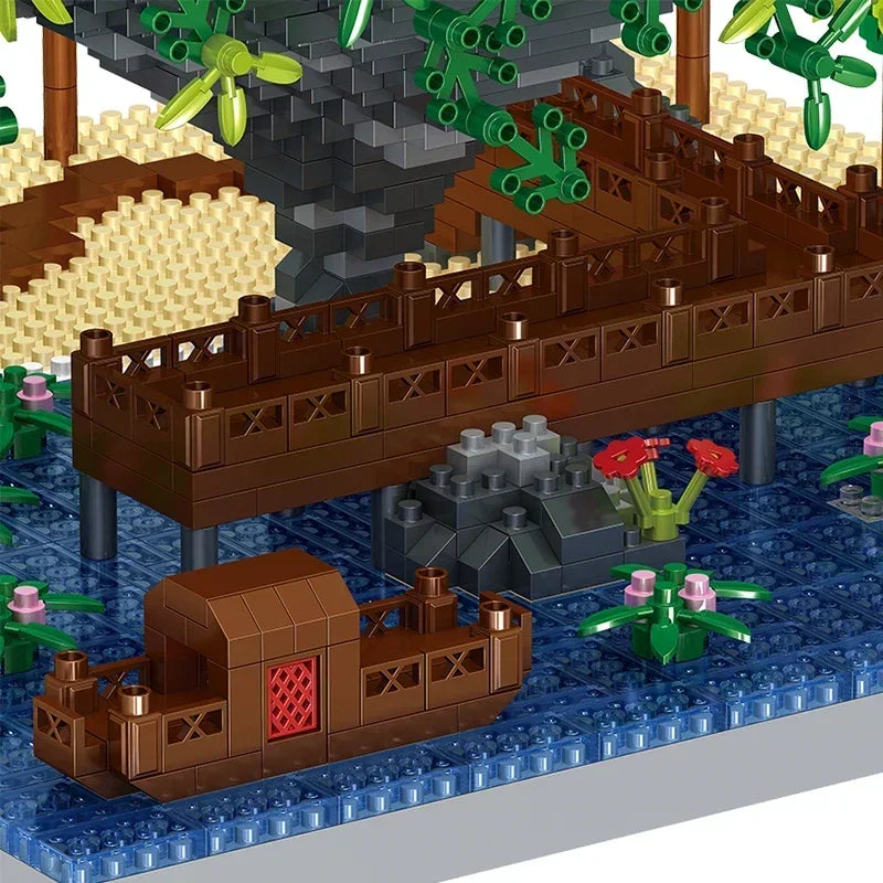 MOC Peach Blossom Pool Cherry Tree House Building Block Chinese Architecture DIY Bricks Cherry Blossom Toy for Kids Adult Gift Beauty World Shop