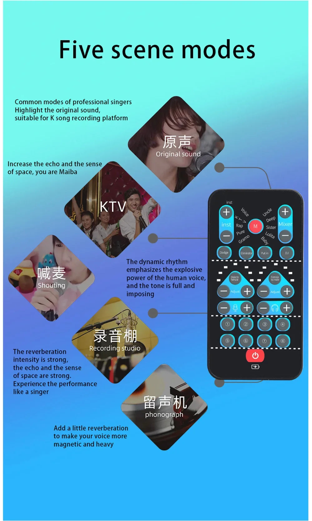 M10 Voice Changer Device Karaoke Function Male Female Voice Switch Universal Portable Sound Changer Card Fine Tuning for Live Beauty World Shop