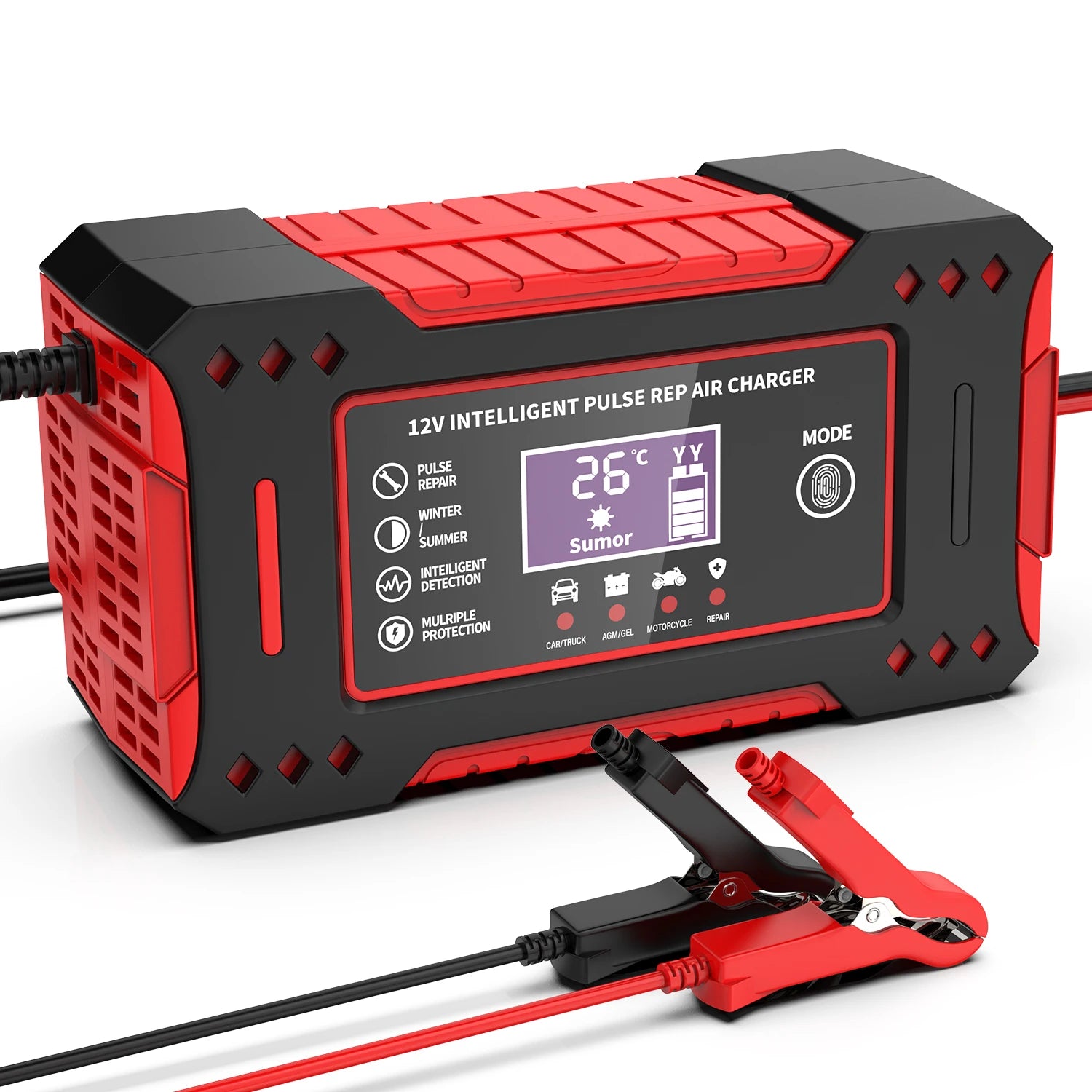 6A 12V Intelligent Car Battery Charger Car and Motorcycle Battery Charging Unit Lead-Acid Battery Repair LCD Display Beauty World Shop