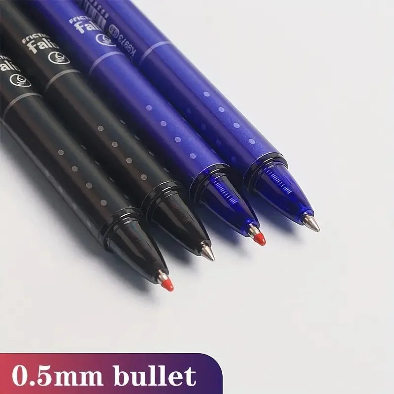 12pcs Press Type Erasable Gel Pens 0.5mm Black/Blue Ink Bullet Washable Handle Magic Refills Rod Super Capacity Ink Writing Beauty World Shop