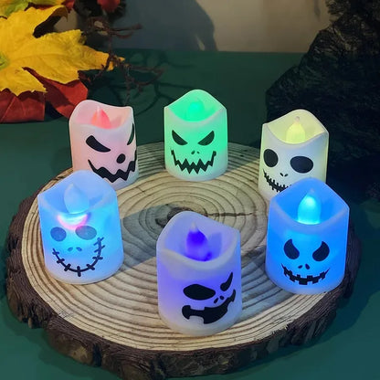 6pcs Halloween Led Ghost Pumpkin Candle Light Glowing Lamp Halloween Party Home Bar Decoration Haunted House Horror Props Beauty World Shop