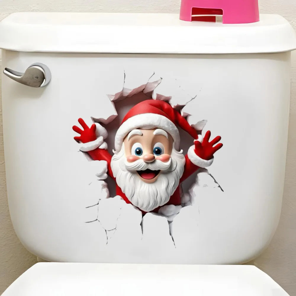 1PC Christmas Toilet Sticker Santa Claus Breaking Through the Wall Toilet Decal Self-adhesive, Removable Bathroom and Bedroom Wa Beauty World Shop