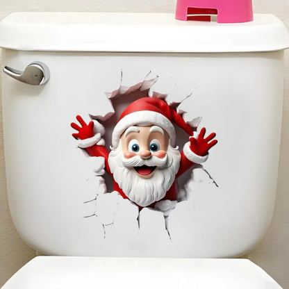 1PC Christmas Toilet Sticker Santa Claus Breaking Through the Wall Toilet Decal Self-adhesive, Removable Bathroom and Bedroom Wa Beauty World Shop