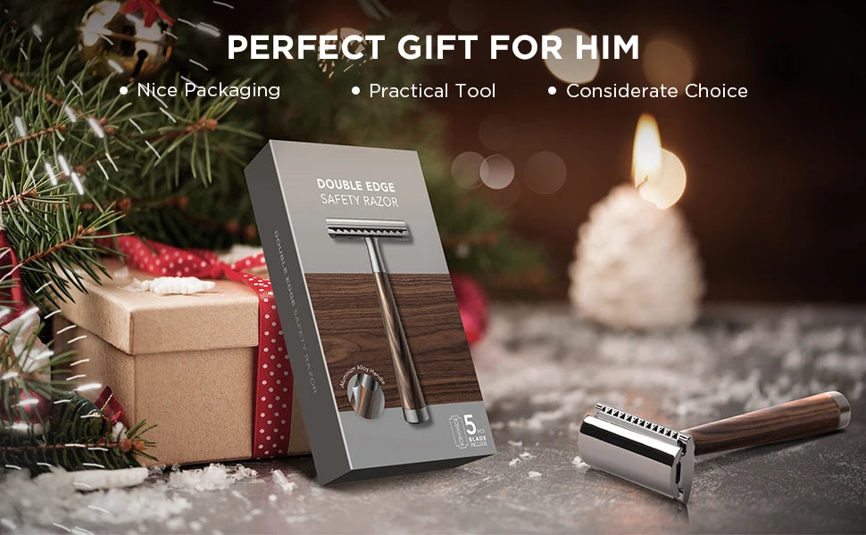 Double Edge Safety Razor, Zinc Alloy Handle Razor with 5 Swiss Stainless Steel Blades, Heavy Duty Eco-Friendly Razor f Beauty World Shop