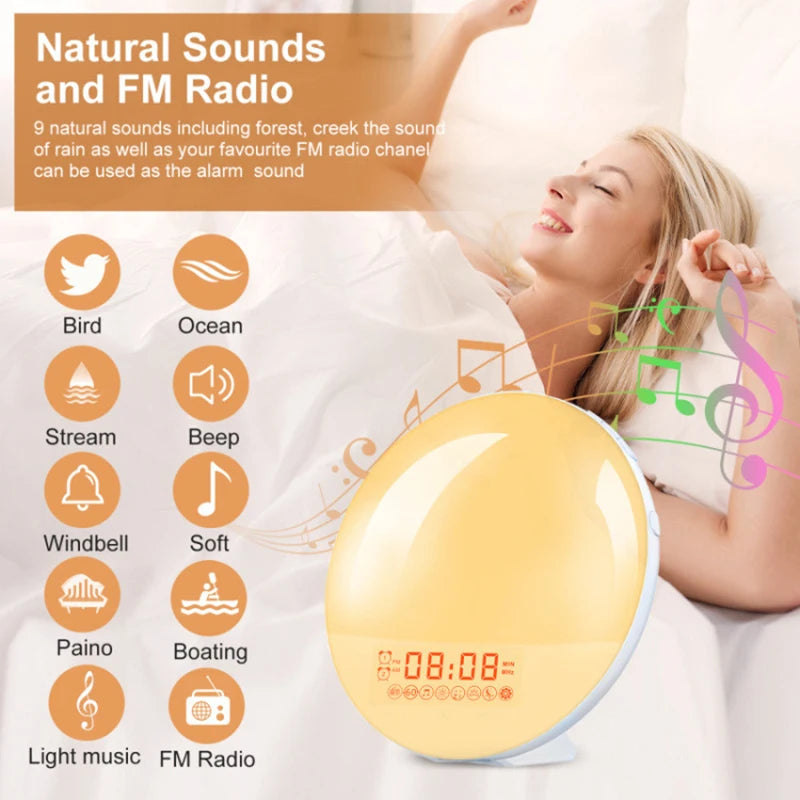 Wake Up Light Alarm Clock with Sunrise/Sunset Simulation Dual Alarms FM Radio Nightlight 7 Colors Natural Sounds Snooze Beauty World Shop