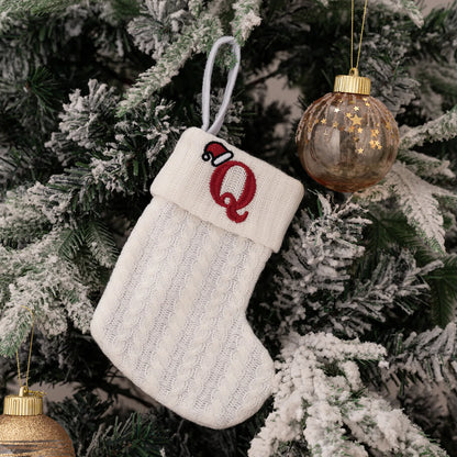 1PC A-Z Letter Hanging Christmas Stockings Knitted Socks  Christmas Tree Hanging for Family Party Decoration Beauty World Shop