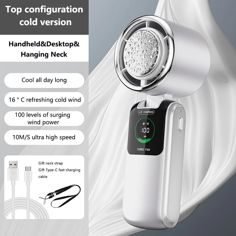 Portable Air Cooling Turbos Handheld Fan 100-Speed Adjustable Refrigeration Cooler 4000mAh LED Display USB Rechargeable