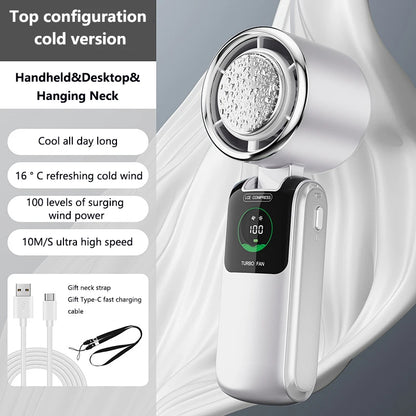 Portable Air Cooling Turbos Handheld Fan 100-Speed Adjustable Refrigeration Cooler 4000mAh LED Display USB Rechargeable