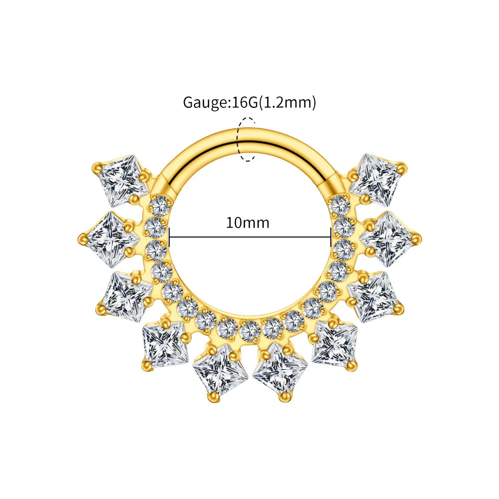 Right Grand ASTM F136 Titanium 16G CZ Hinged Clicker Segment Hoop Ring 8mm/10mm Daith Helix Earring Septum Nose Piercing Jewelry Beauty World Shop